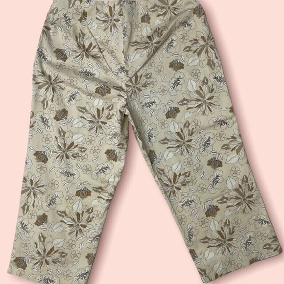 Croft & Barrow Women Dress Pants Size 10P Ivory Cotton Mid Waist Stretch Floral - Picture 1 of 9